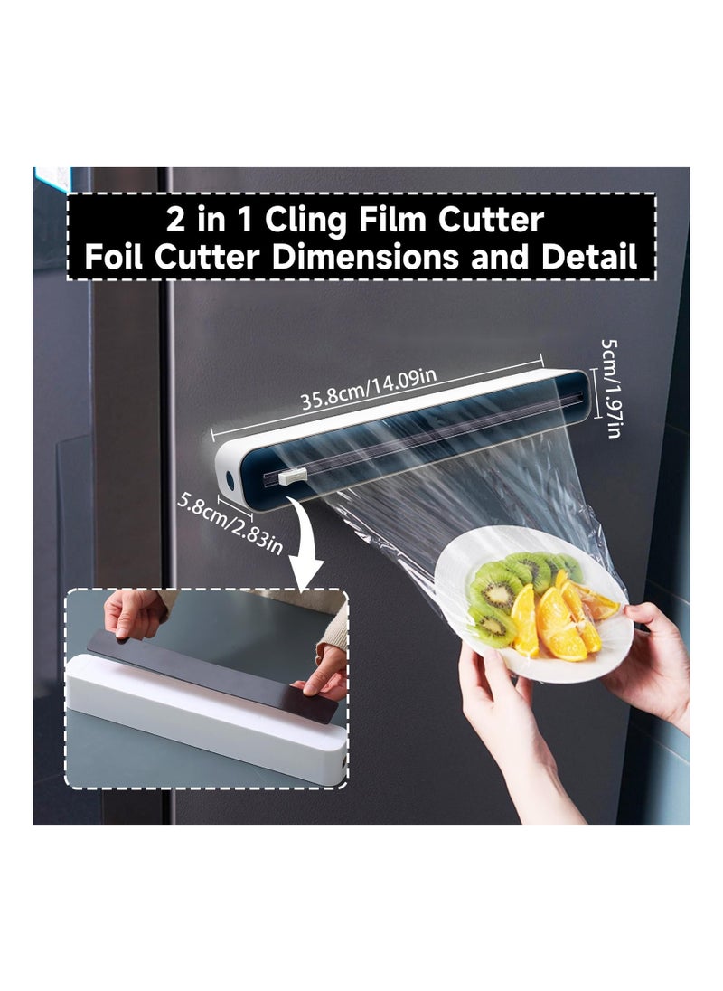 SYOSI - Cling Film and Foil Cutter, 2 in 1, Food Wrap Dispenser with Magnetic Suction, Adjustable Storage and Cutting Box, for Cling Film, Tin Foil, Home Kitchen, Restaurant, Cutter wall Mounted (Blue) - Image 1
