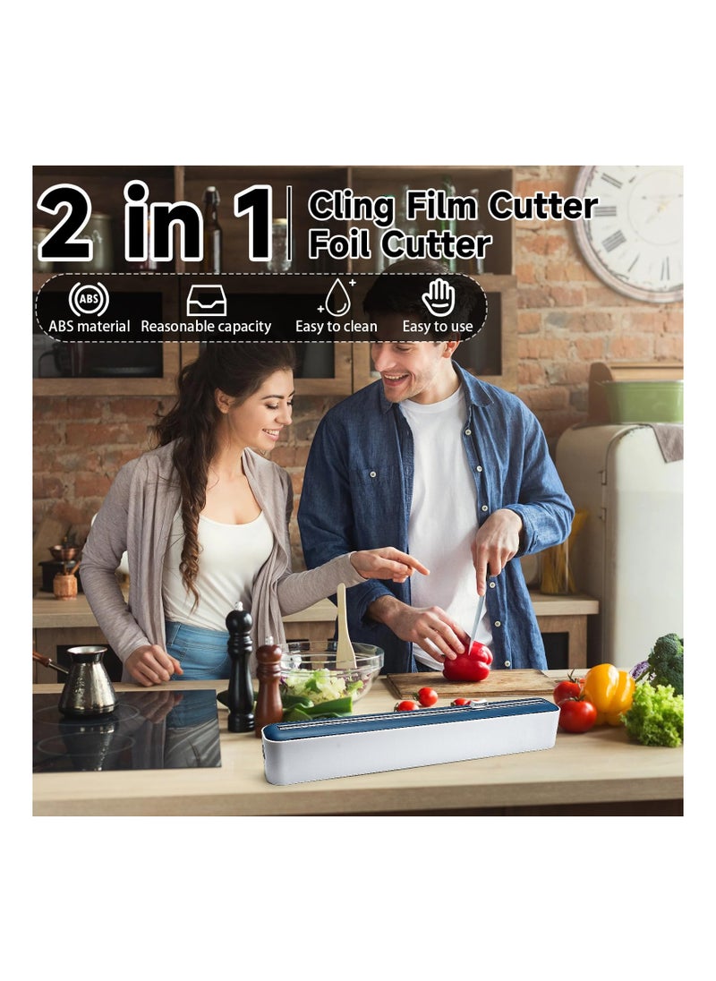 SYOSI - Cling Film and Foil Cutter, 2 in 1, Food Wrap Dispenser with Magnetic Suction, Adjustable Storage and Cutting Box, for Cling Film, Tin Foil, Home Kitchen, Restaurant, Cutter wall Mounted (Blue) - Image 1