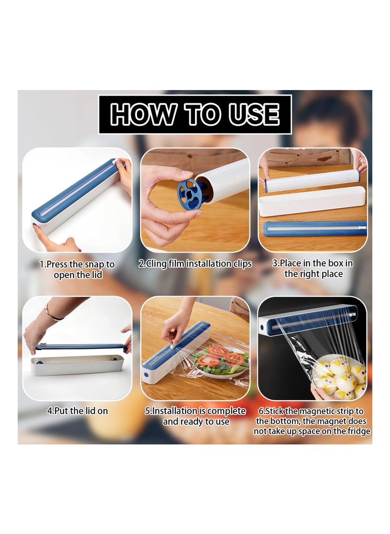 SYOSI - Cling Film and Foil Cutter, 2 in 1, Food Wrap Dispenser with Magnetic Suction, Adjustable Storage and Cutting Box, for Cling Film, Tin Foil, Home Kitchen, Restaurant, Cutter wall Mounted (Blue) - Image 1