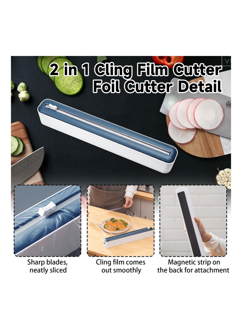 SYOSI - Cling Film and Foil Cutter, 2 in 1, Food Wrap Dispenser with Magnetic Suction, Adjustable Storage and Cutting Box, for Cling Film, Tin Foil, Home Kitchen, Restaurant, Cutter wall Mounted (Blue) - Image 1