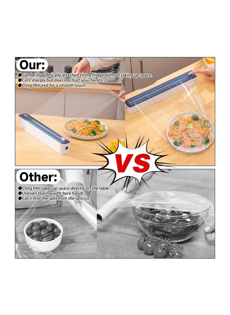 SYOSI - Cling Film and Foil Cutter, 2 in 1, Food Wrap Dispenser with Magnetic Suction, Adjustable Storage and Cutting Box, for Cling Film, Tin Foil, Home Kitchen, Restaurant, Cutter wall Mounted (Blue) - Image 1