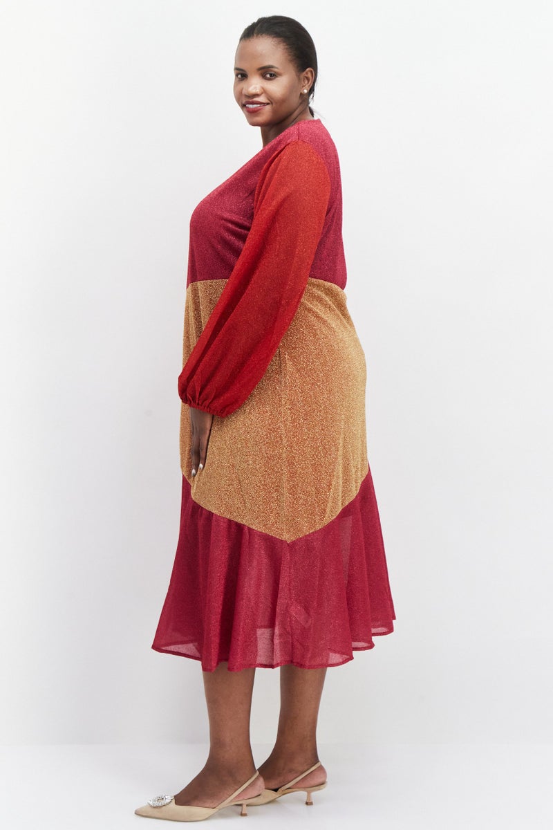 Never fully Dressed Women Curve Sparkle Midi Dress, Red - Image 4