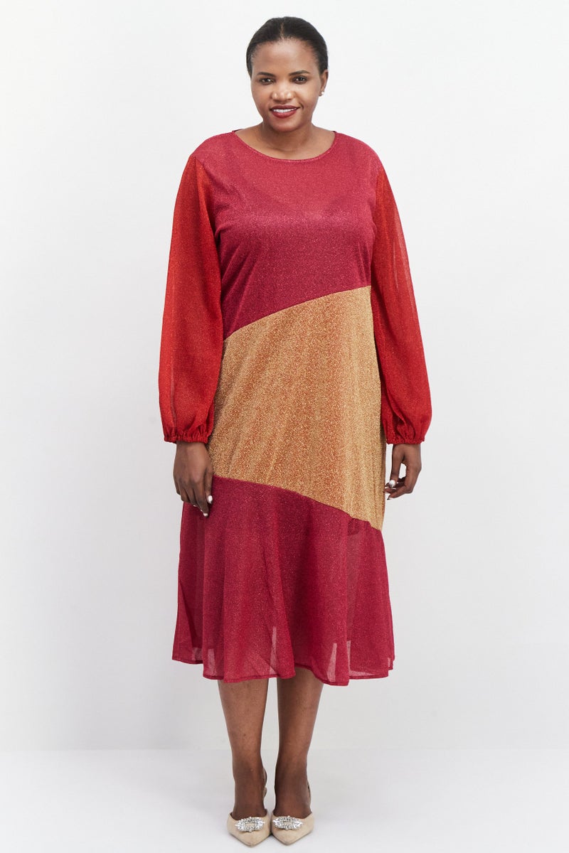 Never fully Dressed Women Curve Sparkle Midi Dress, Red - Image 1