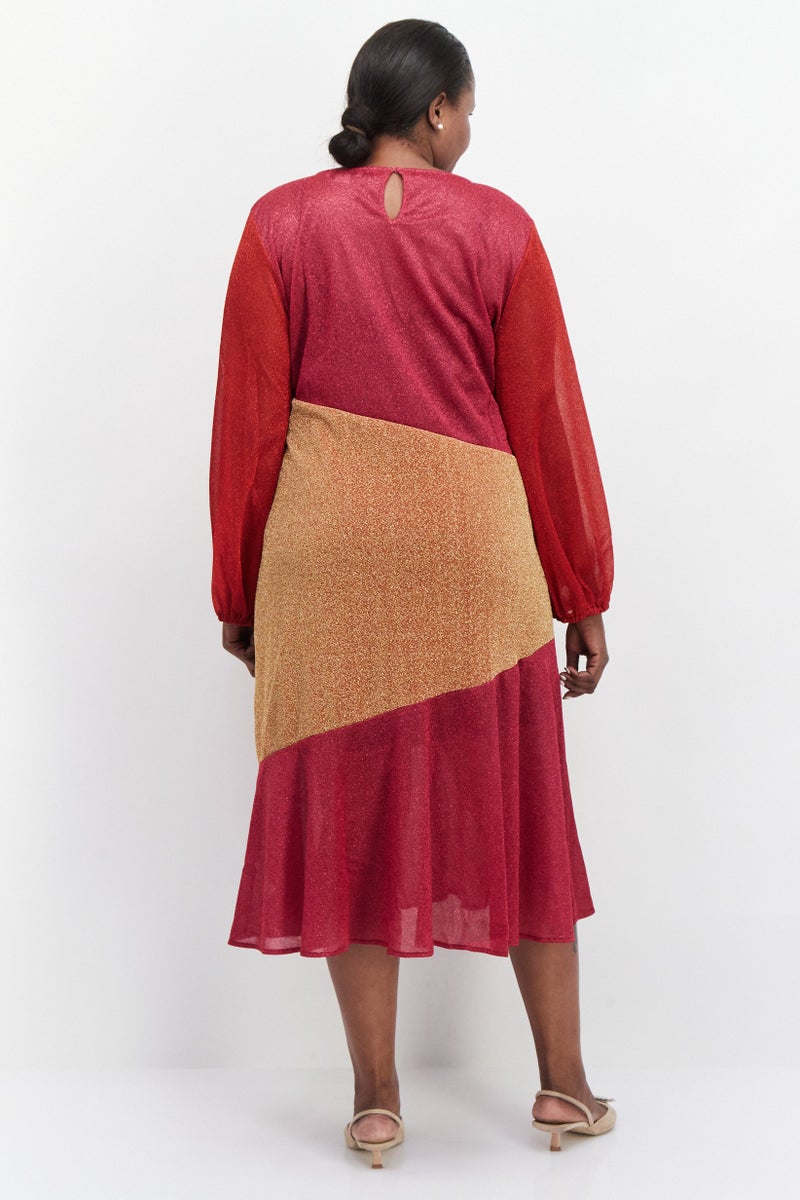 Never fully Dressed Women Curve Sparkle Midi Dress, Red - Image 3