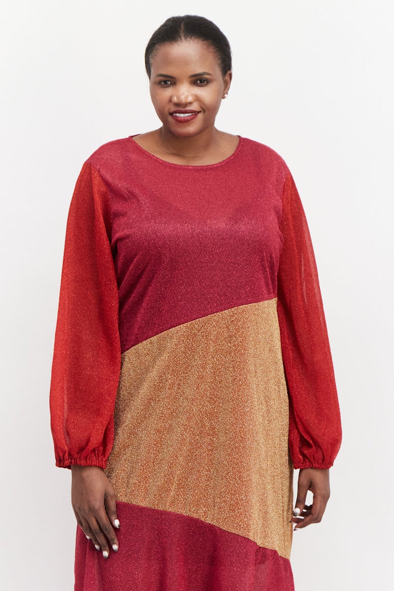 Never fully Dressed Women Curve Sparkle Midi Dress, Red - Image 2