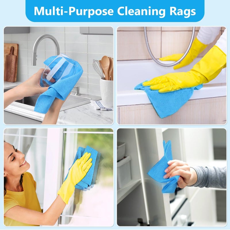 GLIMGLINT Shop Towel, 100 Pack Blue Microfiber Cleaning Cloth, Lint-Free, Ultra Absorbent Reusable Paper Towels for Home, Kitchen, Car, Garage or Shop, Cleaning Rags, 11" x 9" - Image 3