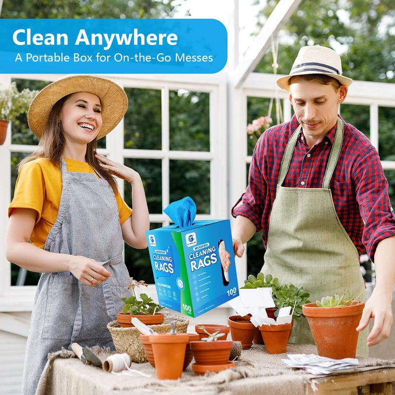 GLIMGLINT Shop Towel, 100 Pack Blue Microfiber Cleaning Cloth, Lint-Free, Ultra Absorbent Reusable Paper Towels for Home, Kitchen, Car, Garage or Shop, Cleaning Rags, 11" x 9" - Image 4