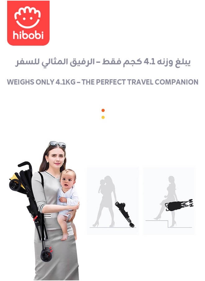 hibobi - Lightweight Travel Baby Stroller – One-Click Fold, Only 4.1kg, Adjustable Canopy, Backrest & Footrest, 8-Wheel Suspension, 5-Point Harness, Large Storage Basket, for 0–36 Months - Image 1