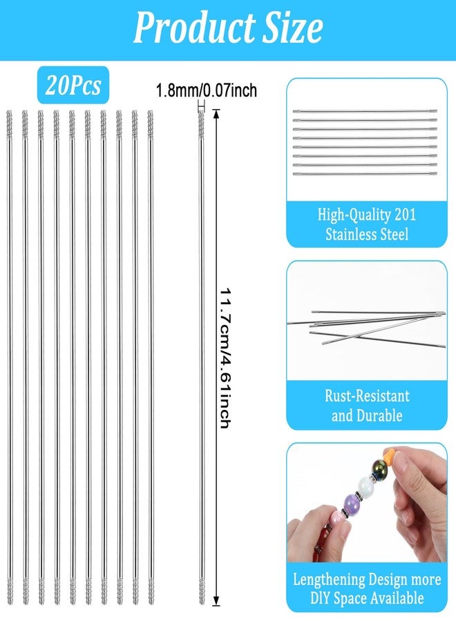 Shimmeroo 20PCS Pen Extenders for Beadable Pens Bulk, 4.6 Inch Stainless Steel DIY Beaded Pens Extender Rods, Replacement Beadpen Bar Extender Parts for Repair Craft Making Office Supplies Gifts - Image 2