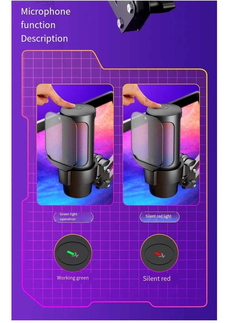 Furtey - Gaming PC USB Microphone Podcast Condenser Mic with Boom Arm Pop Filter Mute Button for Streaming Twitch Online Chat RGB Computer Mic for PS4 PC Gamer Youtuber White - Image 1