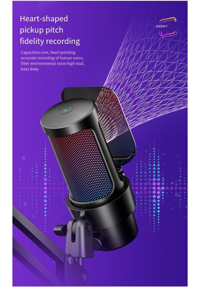 Furtey - Gaming PC USB Microphone Podcast Condenser Mic with Boom Arm Pop Filter Mute Button for Streaming Twitch Online Chat RGB Computer Mic for PS4 PC Gamer Youtuber White - Image 1