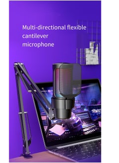 Furtey Gaming PC USB Microphone Podcast Condenser Mic with Boom Arm Pop Filter Mute Button for Streaming Twitch Online Chat RGB Computer Mic for PS4 PC Gamer Youtuber White  - Image 2