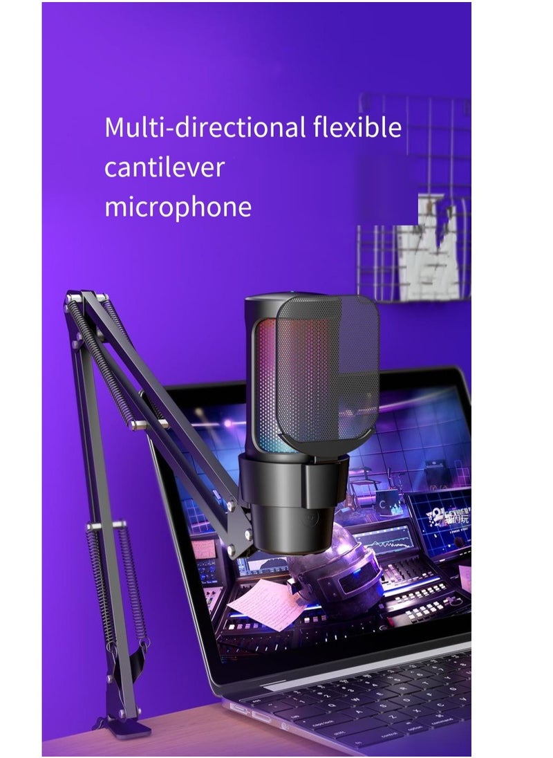 Furtey - Gaming PC USB Microphone Podcast Condenser Mic with Boom Arm Pop Filter Mute Button for Streaming Twitch Online Chat RGB Computer Mic for PS4 PC Gamer Youtuber White - Image 1