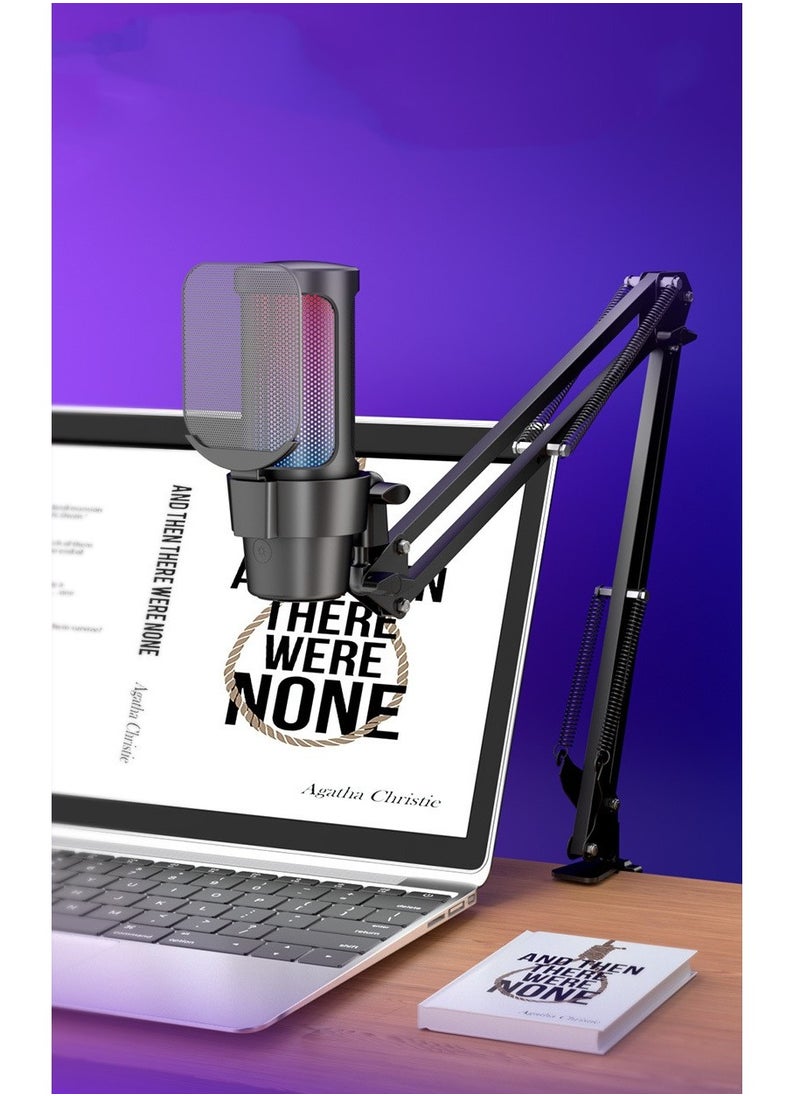 Furtey - Gaming PC USB Microphone Podcast Condenser Mic with Boom Arm Pop Filter Mute Button for Streaming Twitch Online Chat RGB Computer Mic for PS4 PC Gamer Youtuber White - Image 1