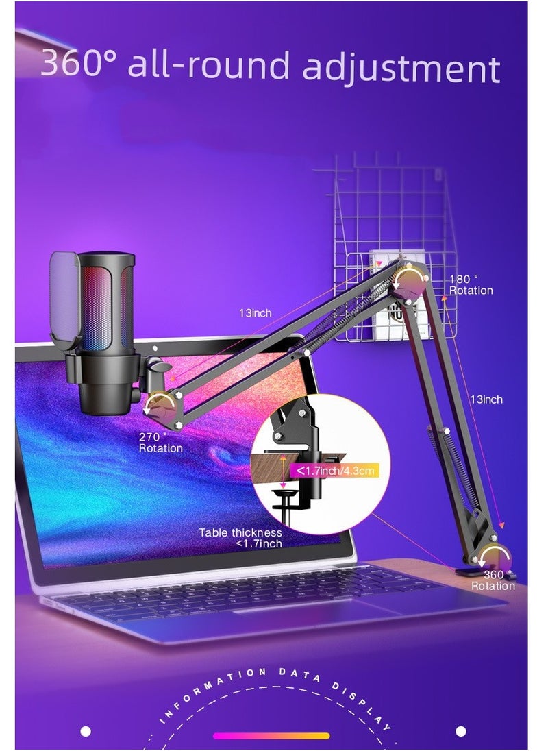 Furtey - Gaming PC USB Microphone Podcast Condenser Mic with Boom Arm Pop Filter Mute Button for Streaming Twitch Online Chat RGB Computer Mic for PS4 PC Gamer Youtuber White - Image 1