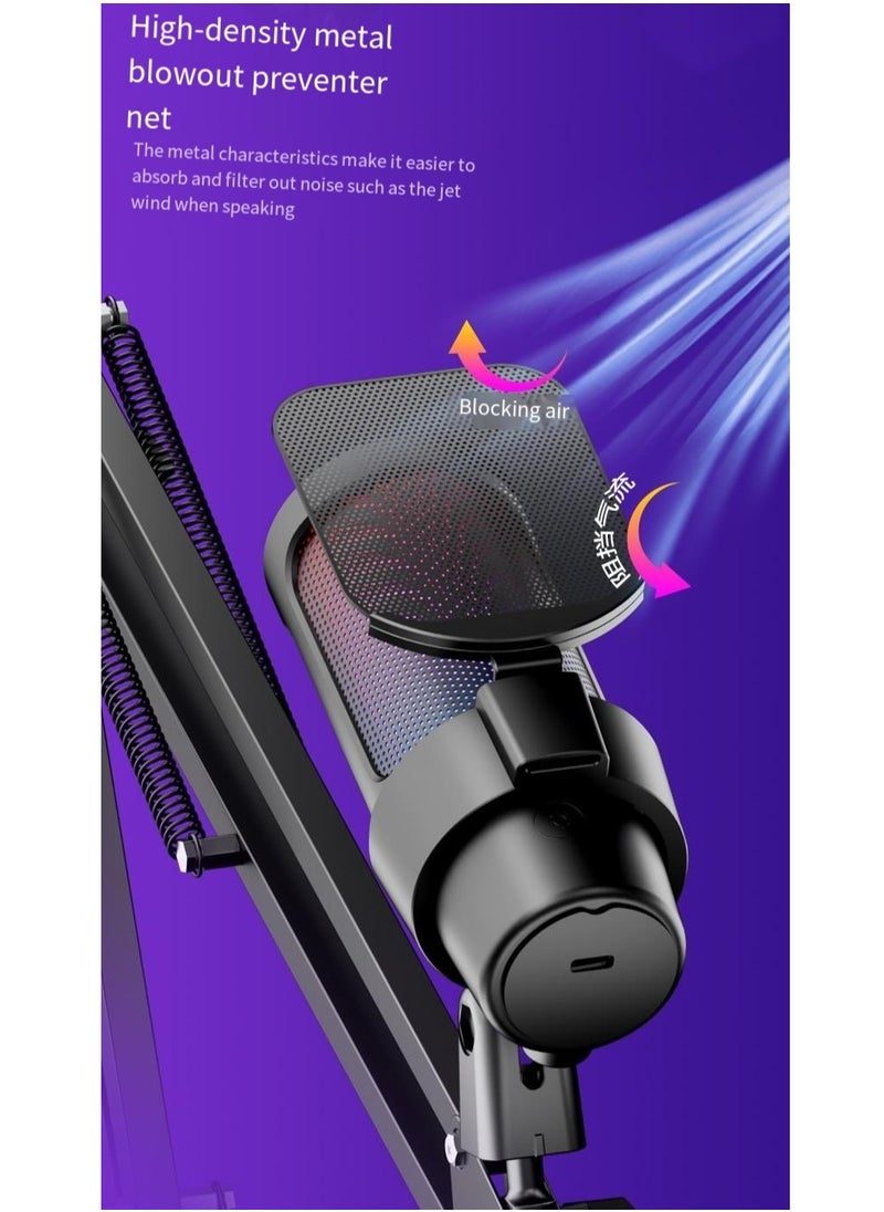 Furtey - Gaming PC USB Microphone Podcast Condenser Mic with Boom Arm Pop Filter Mute Button for Streaming Twitch Online Chat RGB Computer Mic for PS4 PC Gamer Youtuber White - Image 1