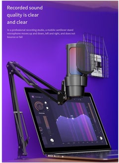 Furtey Gaming PC USB Microphone Podcast Condenser Mic with Boom Arm Pop Filter Mute Button for Streaming Twitch Online Chat RGB Computer Mic for PS4 PC Gamer Youtuber White  - Image 3