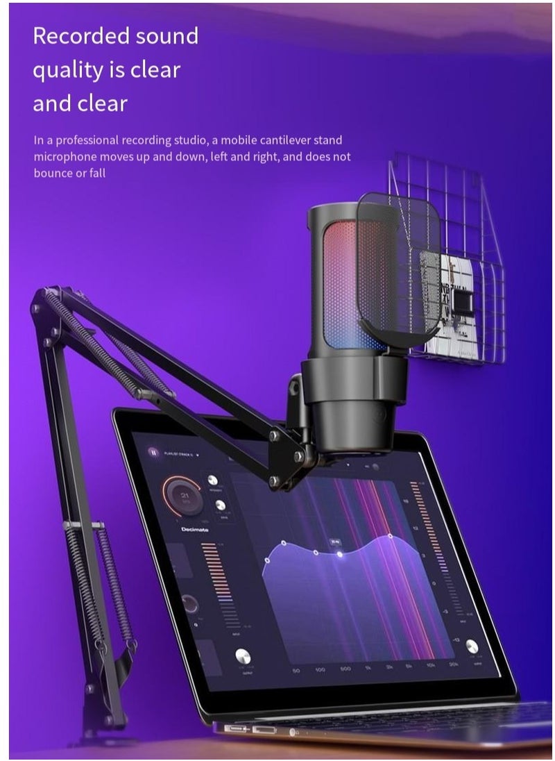 Furtey - Gaming PC USB Microphone Podcast Condenser Mic with Boom Arm Pop Filter Mute Button for Streaming Twitch Online Chat RGB Computer Mic for PS4 PC Gamer Youtuber White - Image 1