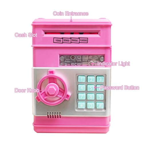 Totola Piggy Bank Electronic Mini ATM for Kids Baby Toy Safe Coin Banks Money Saving Box Password Code Lock for ChildrenBoys Girls Best GiftDeep Pink - Image 5