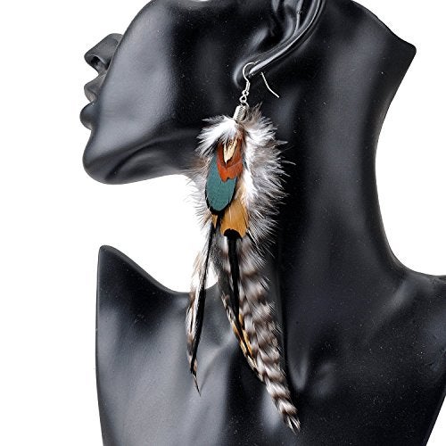 Lureme Bohemian Style Multicolor Pheasant Feathers Dangle Earrings for Women(02004768) - Image 2