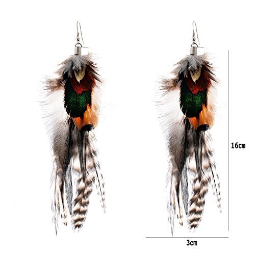 Lureme Bohemian Style Multicolor Pheasant Feathers Dangle Earrings for Women(02004768) - Image 4