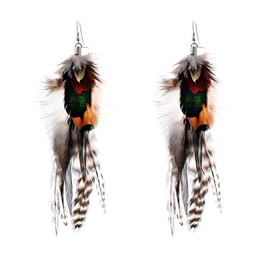 Lureme Bohemian Style Multicolor Pheasant Feathers Dangle Earrings for Women(02004768) - Image 5
