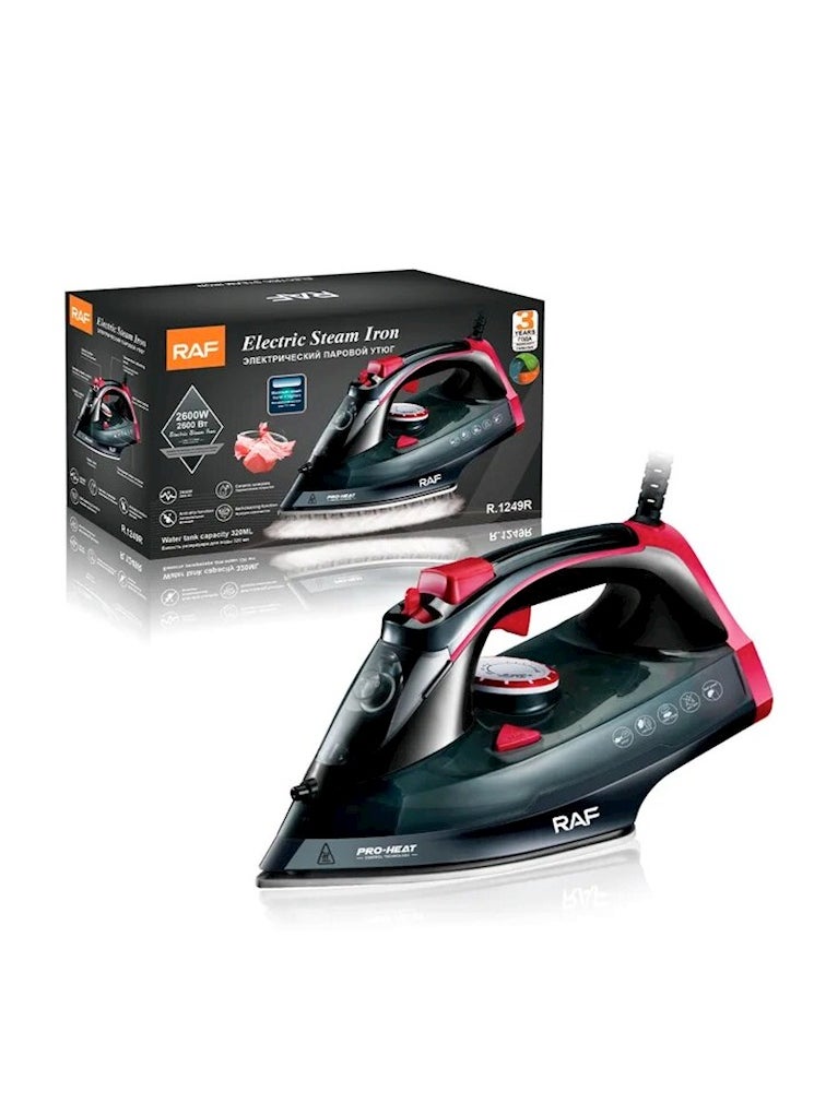 RAF - Black Non-Stick Electric Steam Iron 2600W High Performance Iron for Perfect Clothes Model R.1249R Contains 320ML Water Storage - Image 1