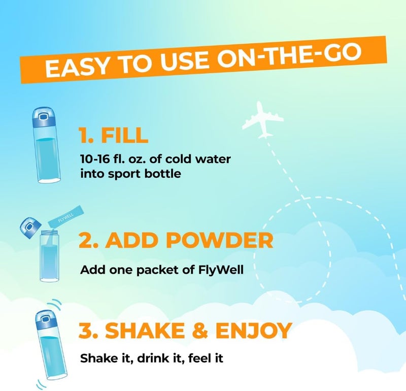 FlyWell Travel Vitamin Tonic for Flight Jet Lag Hydration Circulation Digestion  Immune Support Promotes Calmness Electrolyte Powder Travel Essentials Passion Fruit Tangerine 15 Sticks - Image 3