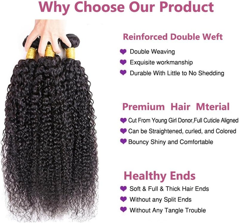 Selina Curly Bundles Human Hair 3 Bundles 14 14 14 Inch Bundles Unprocessed Remy Hair Extensions Brazilian Virgin Human Hair 100 Gram/Bundle Natural Black - Image 2