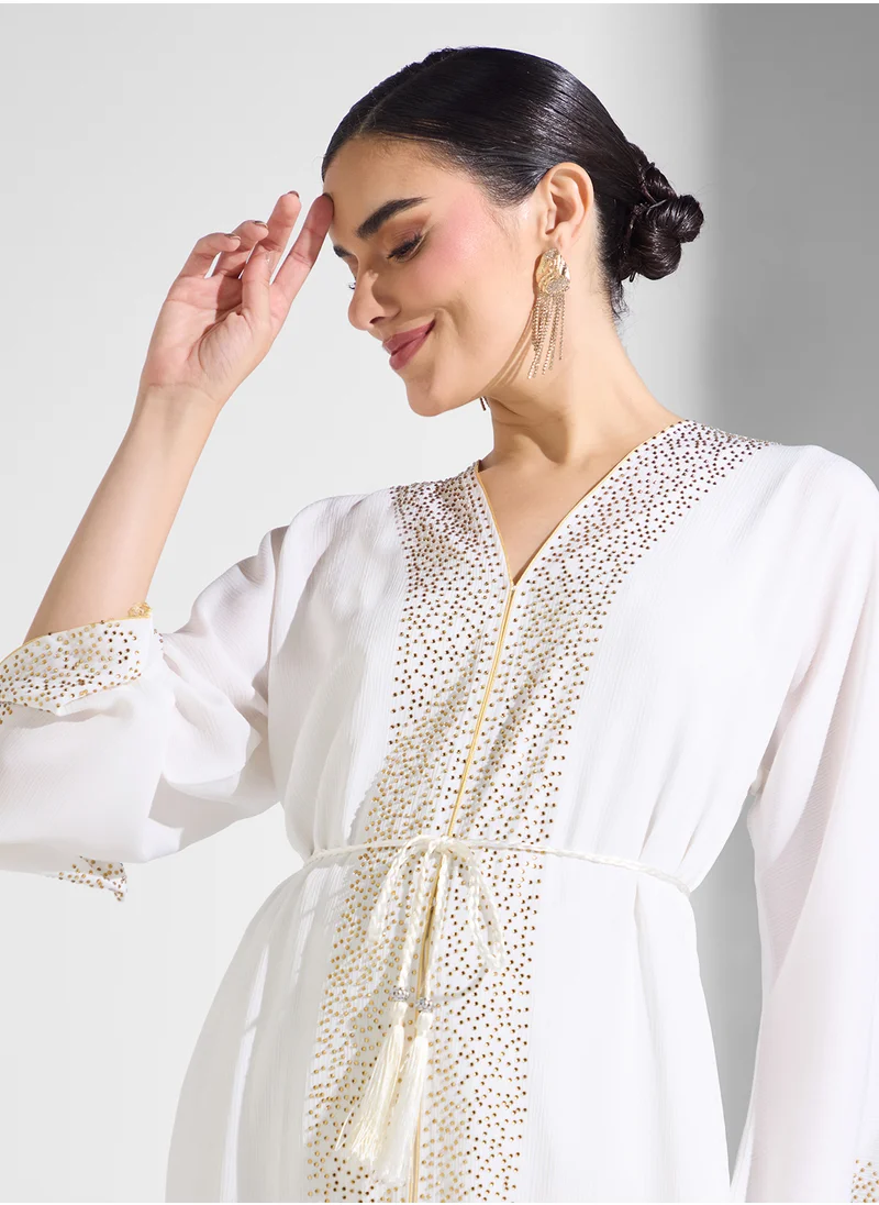 ARABIAN CLOSET Embellished Abaya With Belt