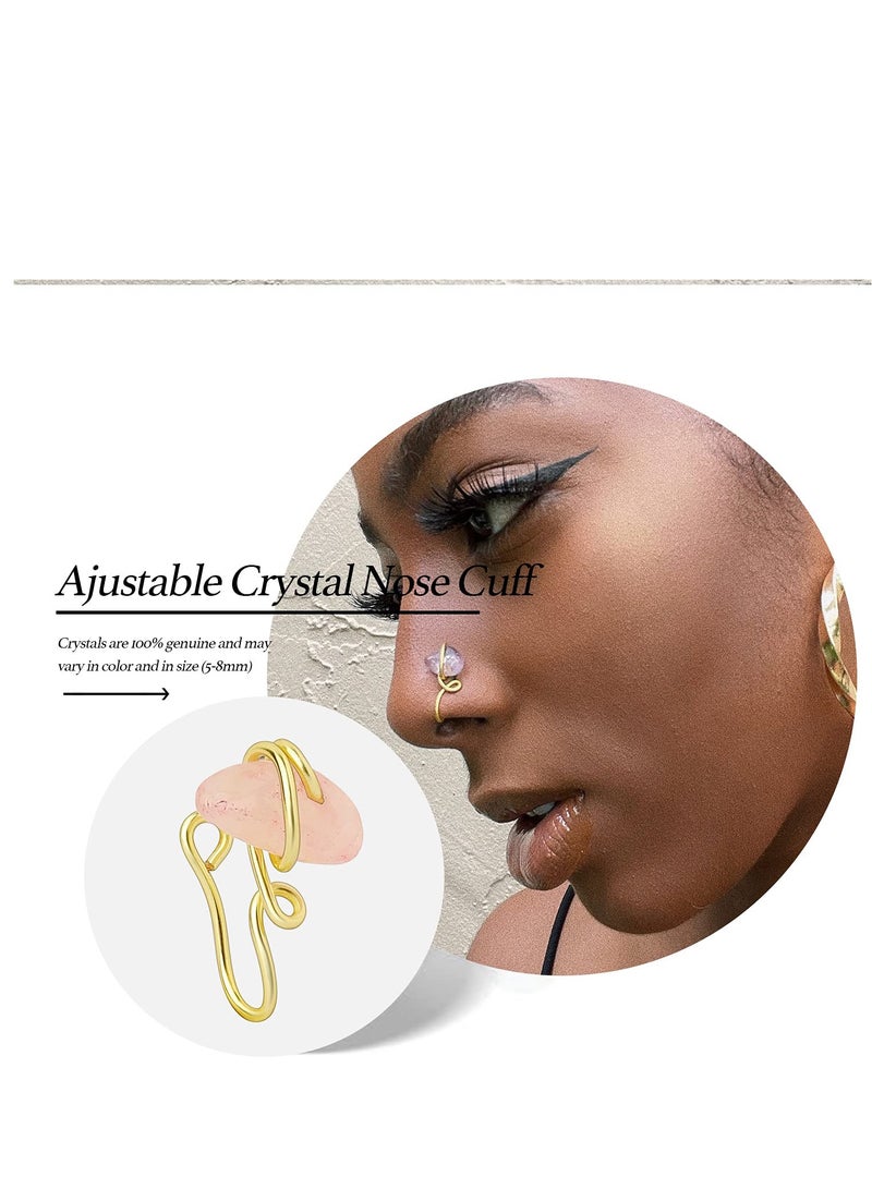 KASTWAVE 12 Pcs African Nose Cuff Non Piercing, Clip On Nose Ring for Women, 14k Gold Plating Nose Ring Cuffs Set, Evil Eye, Crystal, Pearl Nose Cuffs, Fake Nose Cuff for Women and Girls - Image 4