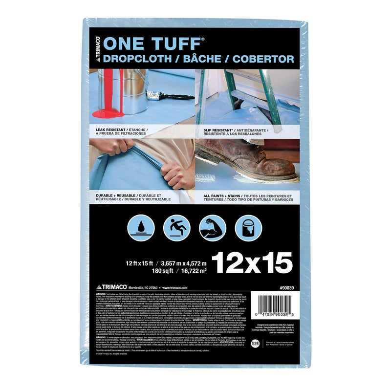 Trimaco 90039 One Tuff Dupont Sontara Professional Grade Drop 0011 in T 12 W X 15 Ft L Cloth 12x15 Feet Blue 180 Sq