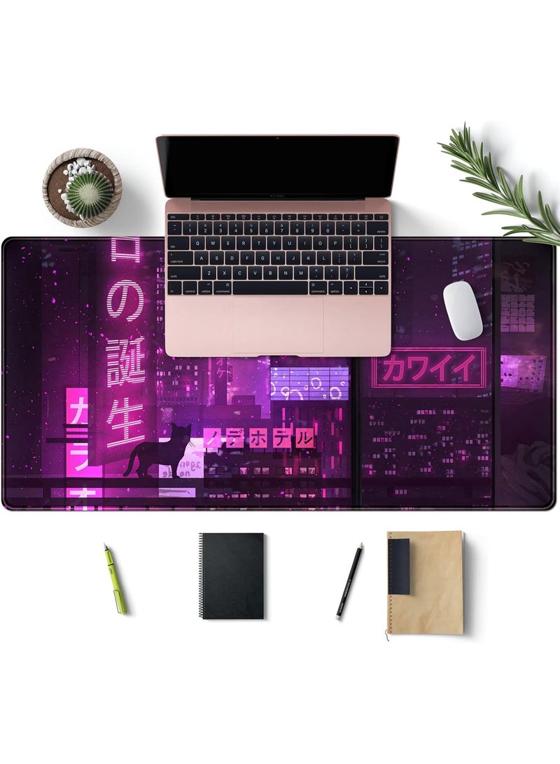 Purple Gaming Mousepad Japanese Desk Mat XXL Extended Anime Cool Large Mouse Pad Keyboard Mouse Mat Desk Pad for Computer Laptop Gamers 31.5''X15.7'' Non-Slip Rubber Base with Stitched Edges - Image 3