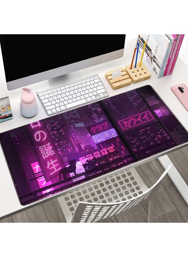 Purple Gaming Mousepad Japanese Desk Mat XXL Extended Anime Cool Large Mouse Pad Keyboard Mouse Mat Desk Pad for Computer Laptop Gamers 31.5''X15.7'' Non-Slip Rubber Base with Stitched Edges - Image 2