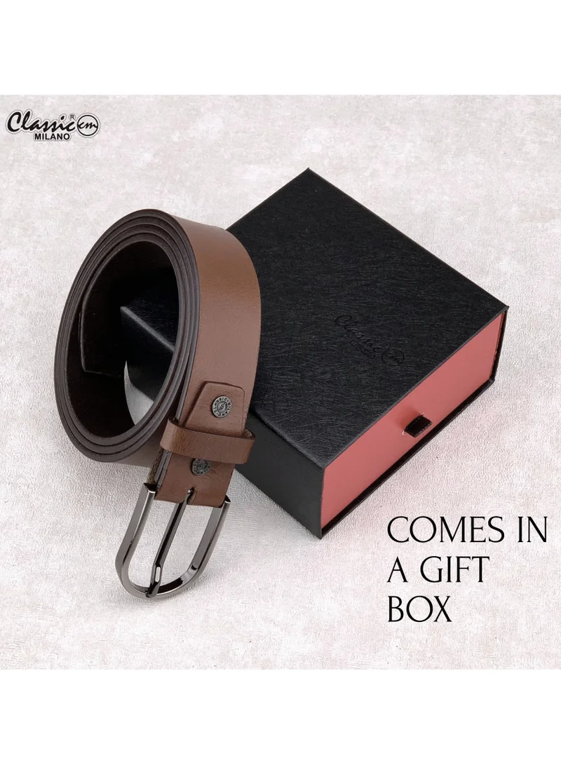 Classic Milano Tan (StateMilled35MM) Classic Milano Genuine Leather Belt for Men – Black and Brown Formal Men's Belt  – Men Belts for Office & Business Wear – Mens Belt Leather with Gift Box for Men | Best Price UAE