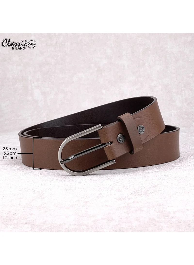 Classic Milano Tan (StateMilled35MM) Classic Milano Genuine Leather Belt for Men – Black and Brown Formal Men's Belt  – Men Belts for Office & Business Wear – Mens Belt Leather with Gift Box for Men | Best Price UAE