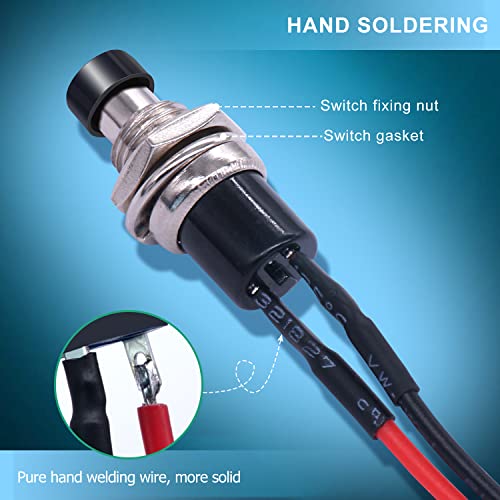 Twidec/10PCS 3V-6V-12V-24V-250V Momentary Push Button Switch 2 Pins ON/Off SPST 7mm Black Normal Open 1A Mini Round Button Switch with Pre-soldered Wires PBS-110-XBK - Image 4