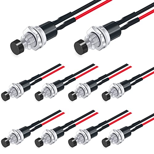 Twidec/10PCS 3V-6V-12V-24V-250V Momentary Push Button Switch 2 Pins ON/Off SPST 7mm Black Normal Open 1A Mini Round Button Switch with Pre-soldered Wires PBS-110-XBK - Image 1