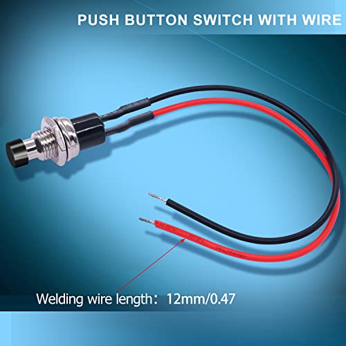 Twidec/10PCS 3V-6V-12V-24V-250V Momentary Push Button Switch 2 Pins ON/Off SPST 7mm Black Normal Open 1A Mini Round Button Switch with Pre-soldered Wires PBS-110-XBK - Image 2