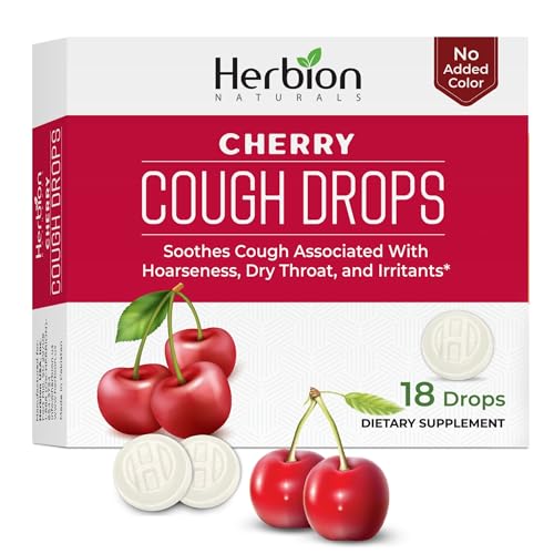 HERBION Naturals Cough Drops Dietary Supplement Soothes Cough for Adults and Children Over 6 Years No Artificial Flavor No Added Color 18 Count Pack of 1 Cherry