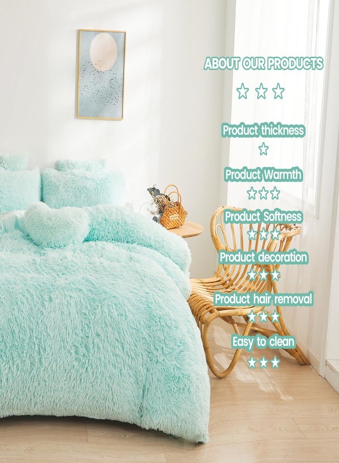 FOPPA Green Comforter Cover Set - Ultra Soft Plush Bedding Set (1 Faux Fur Duvet Cover + 2 Faux Fur Pillow Cases) Mint Green, Queen - Image 5