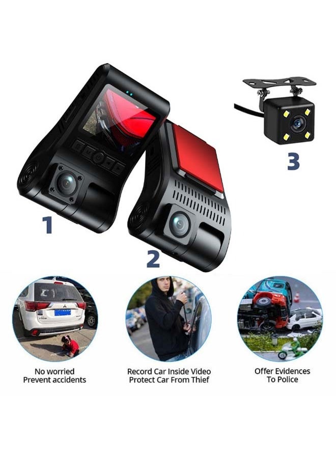 Generic - Driving recorder HD night vision front and rear three-record hidden car DVR three-lens 2-inch recorder - Image 1