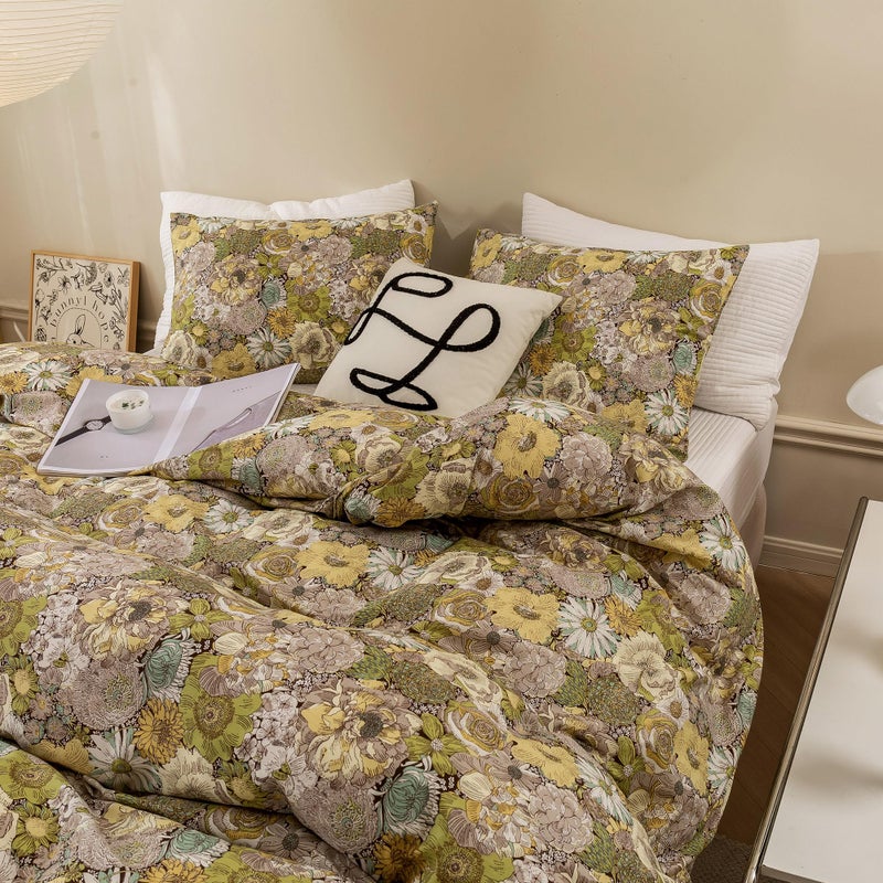ECOCOTT ECOCOTT Floral Duvet Cover Queen Size - Vintage Chic Garden Style Floral Pattern Printed Flower Duvet Cover Set Super Soft Comforter Quilt Cover with Zipper Closure 4 Ties  - Image 4