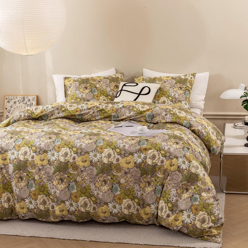 ECOCOTT ECOCOTT Floral Duvet Cover Queen Size - Vintage Chic Garden Style Floral Pattern Printed Flower Duvet Cover Set Super Soft Comforter Quilt Cover with Zipper Closure 4 Ties  - Image 2