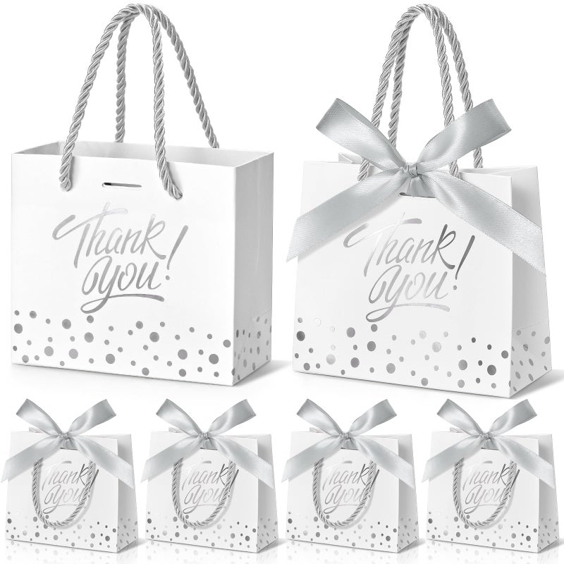 EQOREIIN Small Thank You Gift Bags 50pcs 5.5x2.5x4.7 Inches Mini Gift Bags with Handles Bow Ribbon Tiny Paper Bag for Party Favor, Mother's Dayï¼ŒValentine's Day, Wedding, Baby Shower (Purple) - Image 1