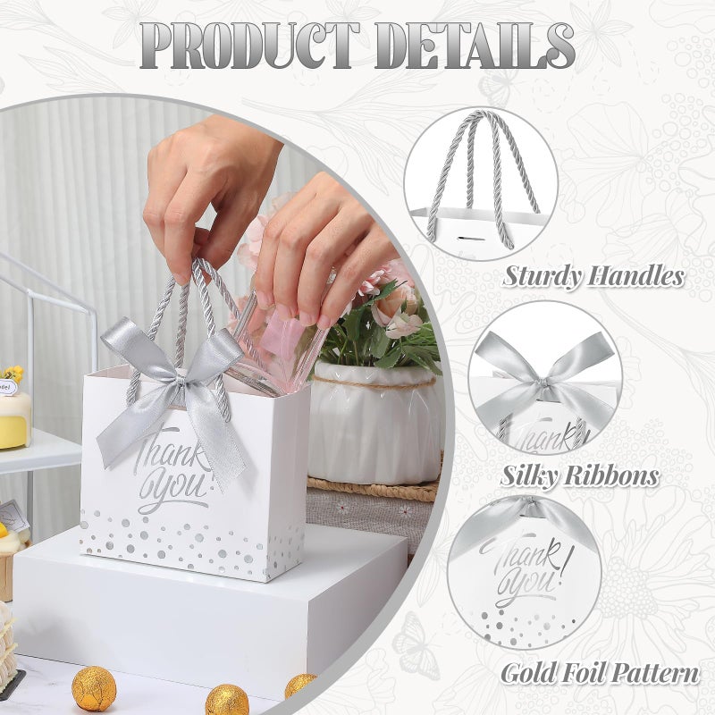 EQOREIIN Small Thank You Gift Bags 50pcs 5.5x2.5x4.7 Inches Mini Gift Bags with Handles Bow Ribbon Tiny Paper Bag for Party Favor, Mother's Dayï¼ŒValentine's Day, Wedding, Baby Shower (Purple) - Image 4