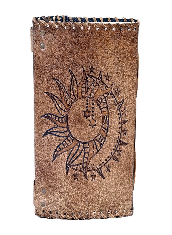 CREATIVE LEATHER ART مفكرة منقوشة بنقش الشمس والقمر، مفكرة من 240 صفحة، مفكرة عتيقة، مفكرة الشمس والقمر، دفتر رسم جلدي، دفتر ملاحظات جلدي، مفكرة جلدية للرجال، الشمس والقمر، 10 × 7 بوصة - Image 4