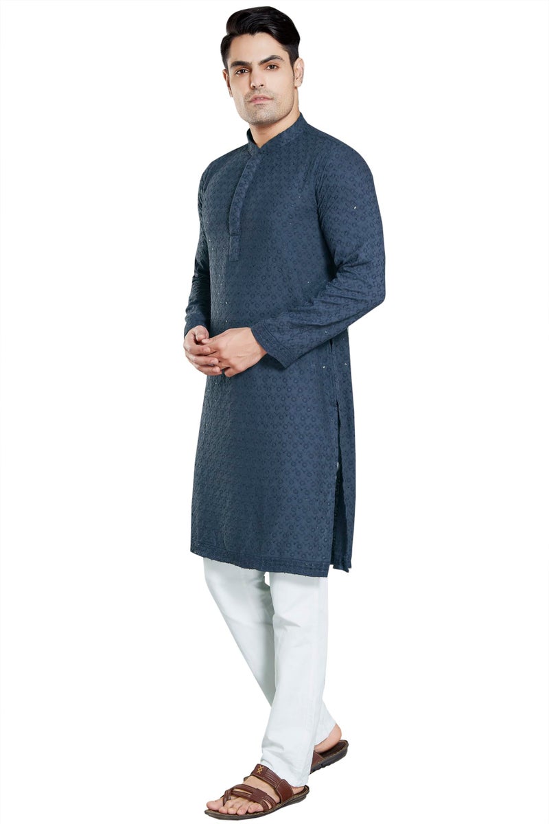 DIVISIVE Men's Sequince Embroidered Cotton Blend Only Slim Fit Kurta (DKRT13_XXXL_Dark Grey) - Image 4
