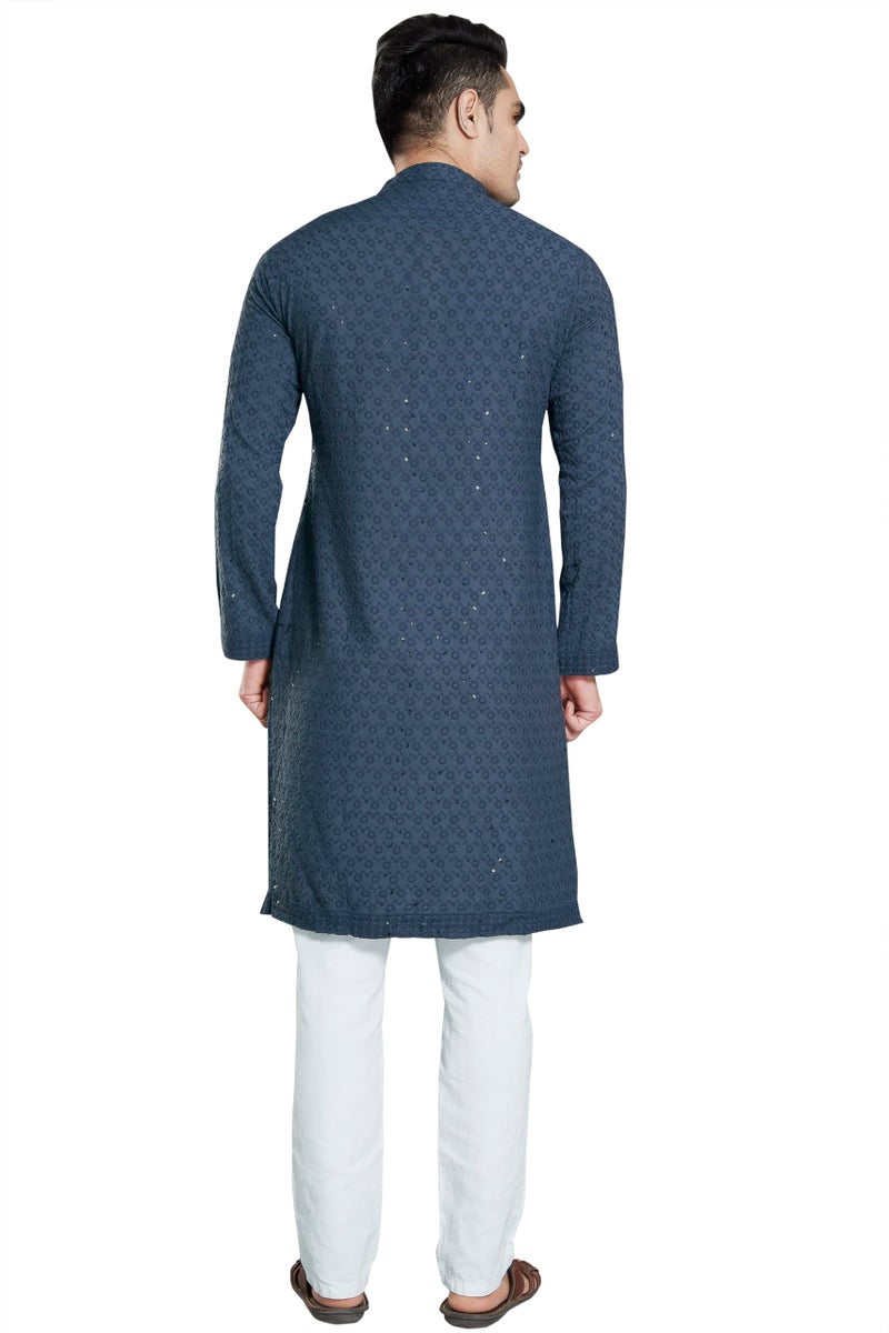 DIVISIVE Men's Sequince Embroidered Cotton Blend Only Slim Fit Kurta (DKRT13_XXXL_Dark Grey) - Image 5