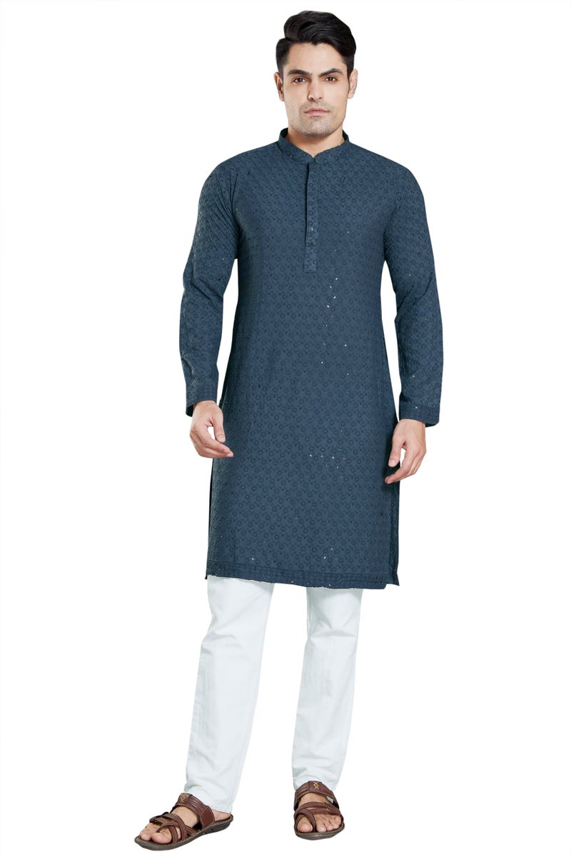 DIVISIVE Men's Sequince Embroidered Cotton Blend Only Slim Fit Kurta (DKRT13_XXXL_Dark Grey) - Image 2